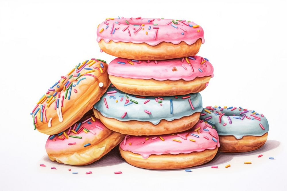 Donut food confectionery sprinkles, digital paint illustration. AI generated image