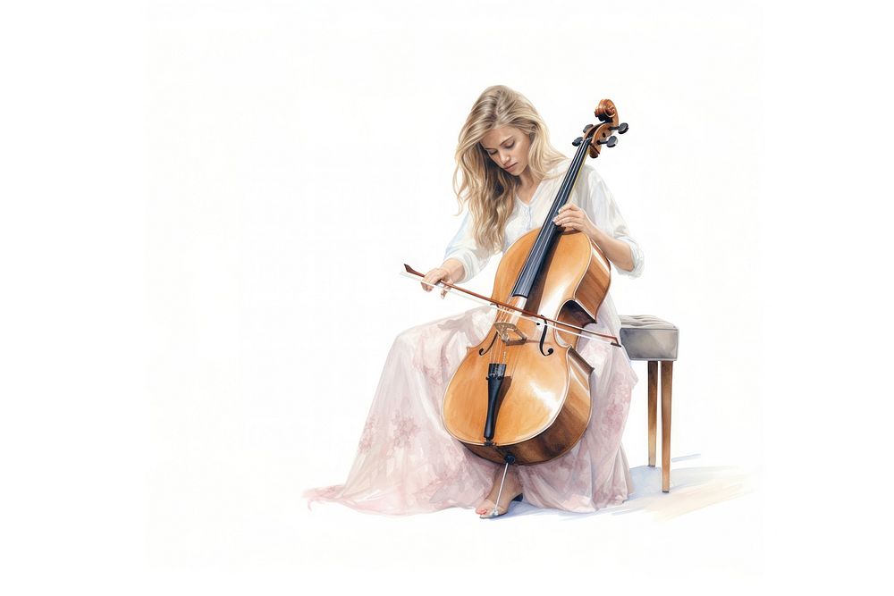 Cello white background concentration performance. AI generated Image by rawpixel.