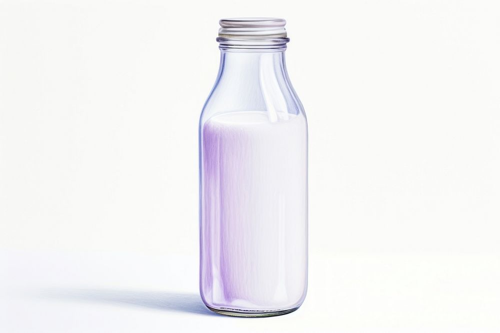 Glass milk bottle drink, digital paint illustration. AI generated image