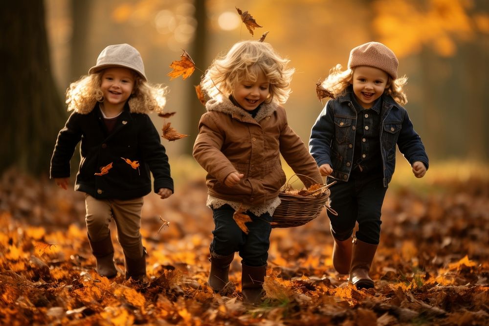 Autumn leaves child togetherness. AI generated Image by rawpixel.