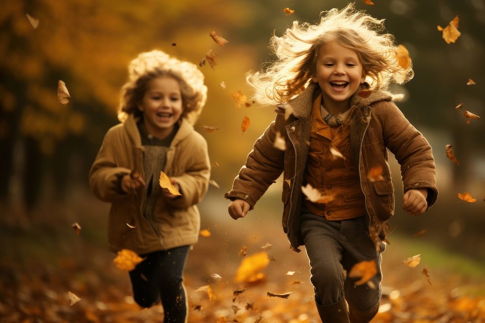 Autumn child laughing portrait. AI generated Image by rawpixel.