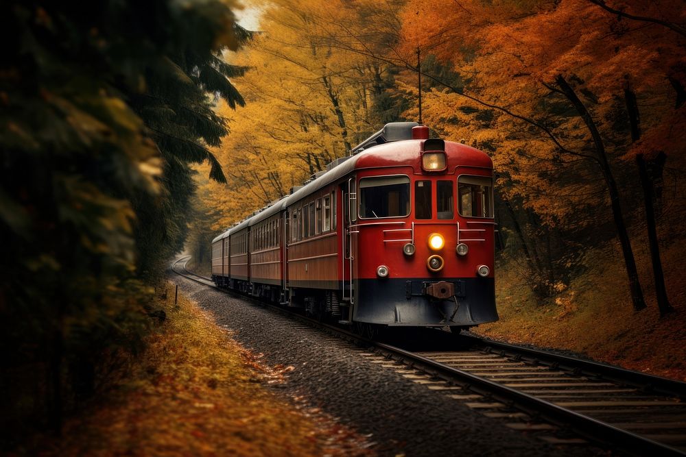 Autumn train outdoors vehicle. AI generated Image by rawpixel.