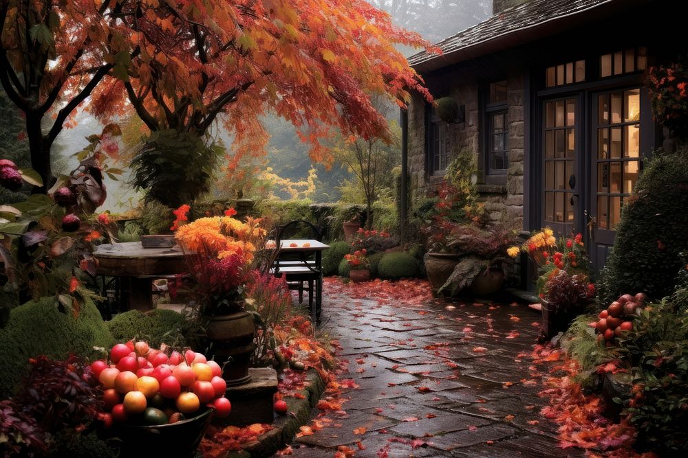 Garden autumn architecture outdoors. AI generated Image by rawpixel.