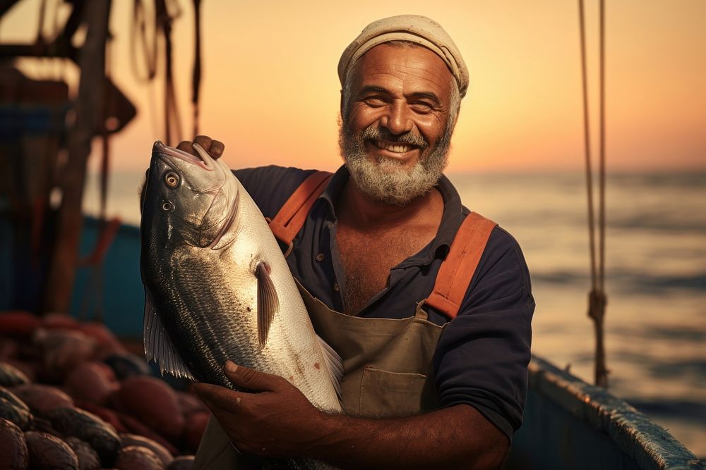 Portrait fish fisherman outdoors. AI generated Image by rawpixel.