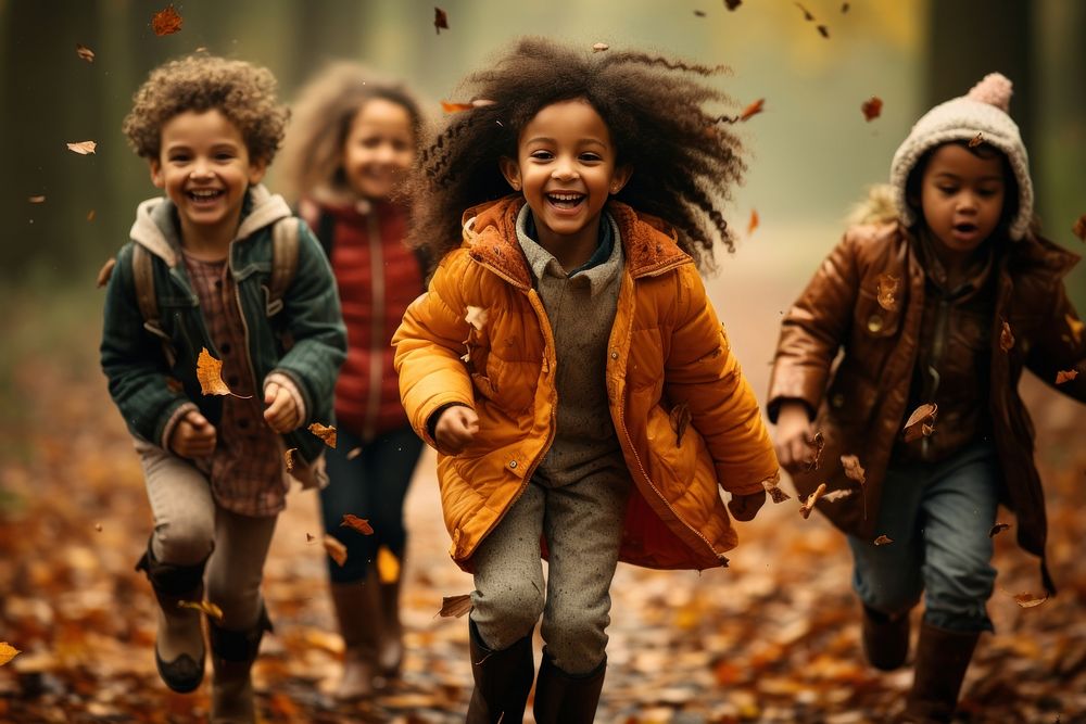 Autumn child kid togetherness. 