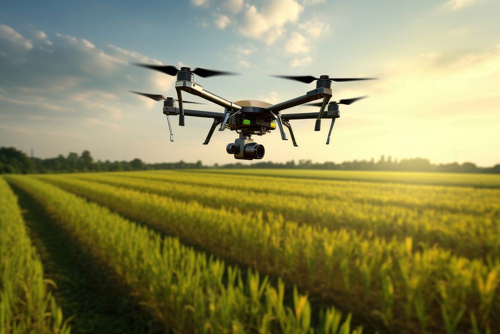 Flying field agriculture helicopter. AI generated Image by rawpixel.