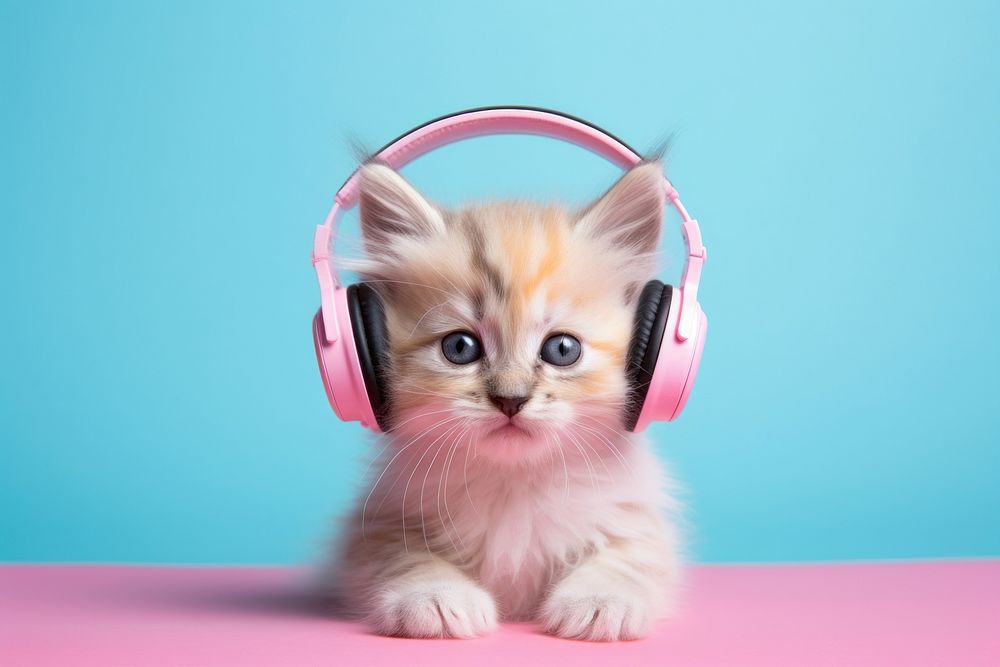 Headphones kitten headset mammal. AI generated Image by rawpixel.