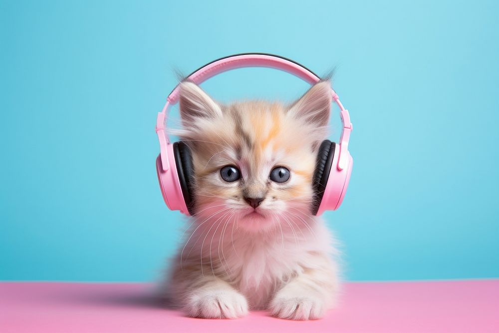 Headphones kitten headset mammal. 