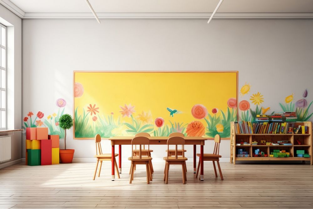 Kindergarten classroom architecture furniture. AI generated Image by rawpixel.