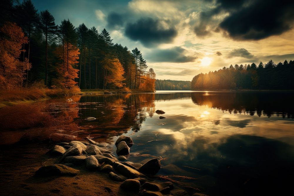 Lake reflection landscape outdoors. AI generated Image by rawpixel.