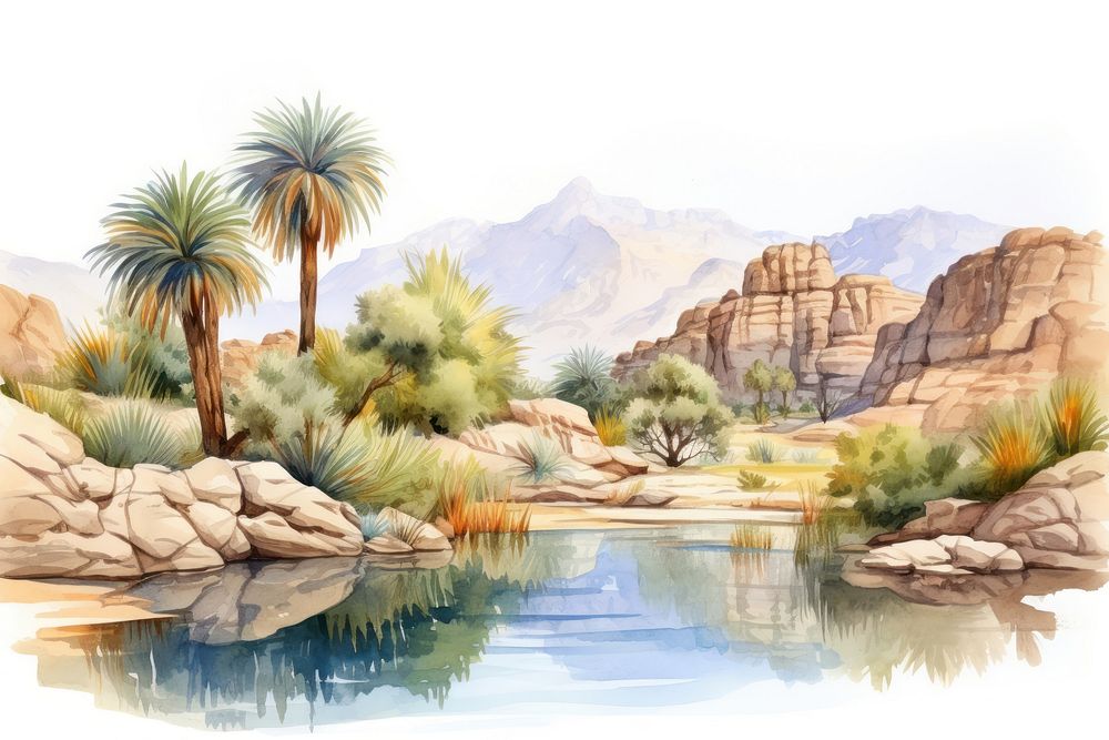 Desert oasis wilderness landscape mountain. AI generated Image by rawpixel.