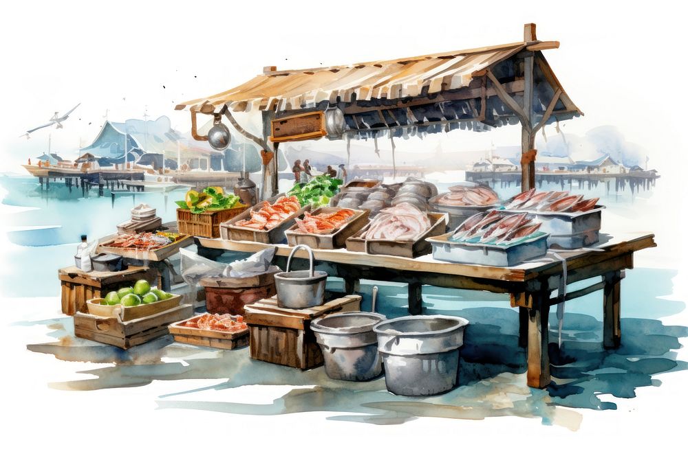 Fish market water food architecture. AI generated Image by rawpixel.