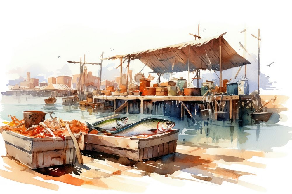 Fish market architecture outdoors vehicle. AI generated Image by rawpixel.