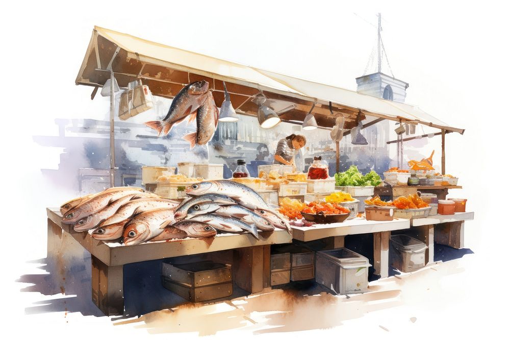 Fish market food meal architecture. AI generated Image by rawpixel.