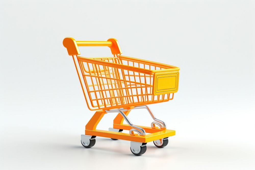 Supermarket shopping cart white background. 