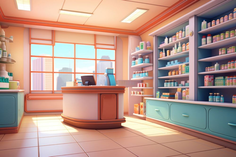 Furniture pharmacy cartoon shelf. AI generated Image by rawpixel.