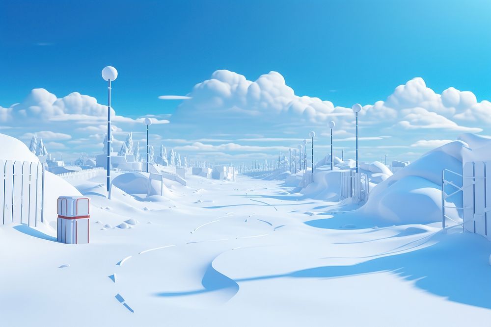 Snow landscape outdoors cartoon. 