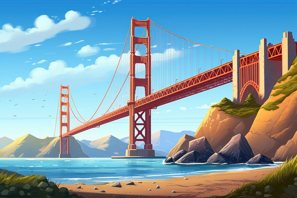 Bridge landscape cartoon golden gate bridge. AI generated Image by rawpixel.