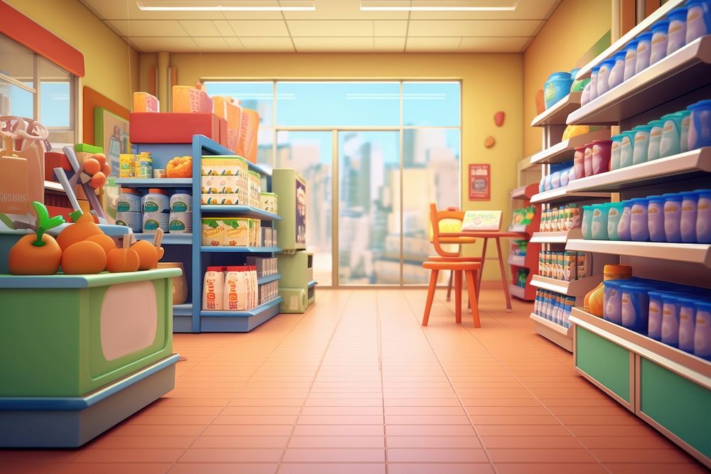 Supermarket cartoon room architecture. AI generated Image by rawpixel.
