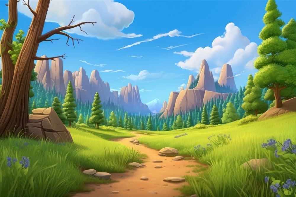 Landscape panoramic outdoors cartoon. 