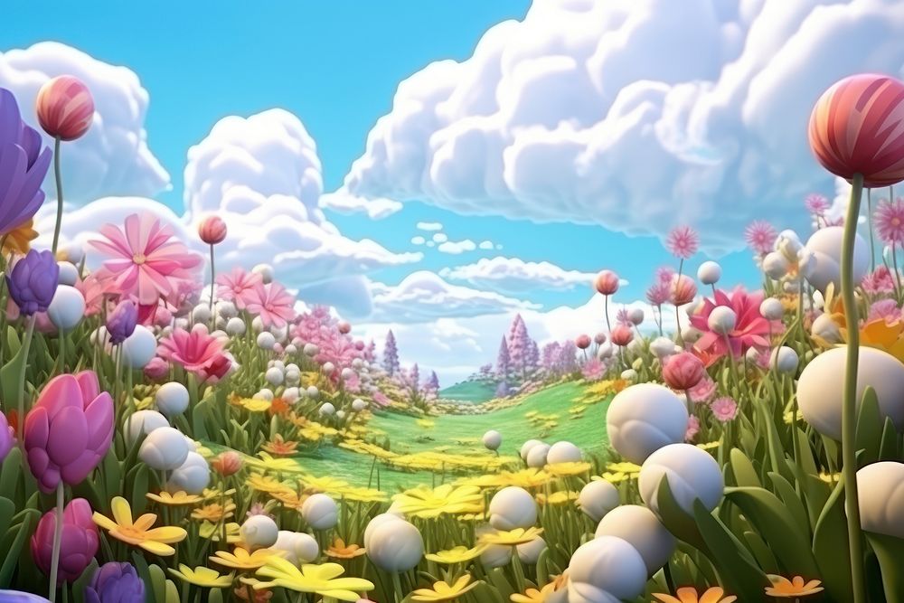 Flower landscape outdoors blossom. AI generated Image by rawpixel.