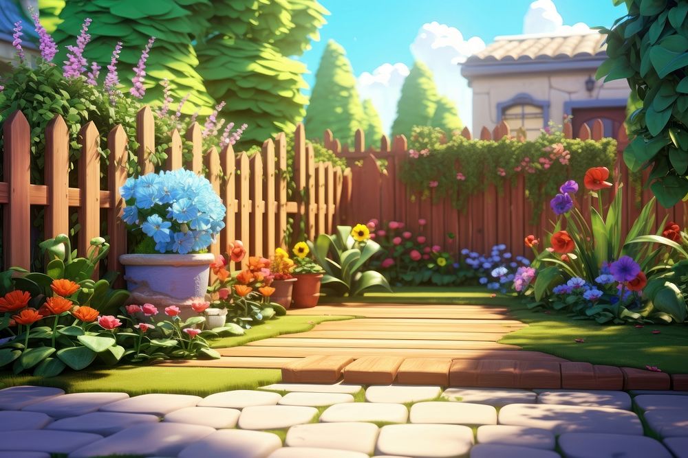 Backyard garden outdoors cartoon. AI generated Image by rawpixel.