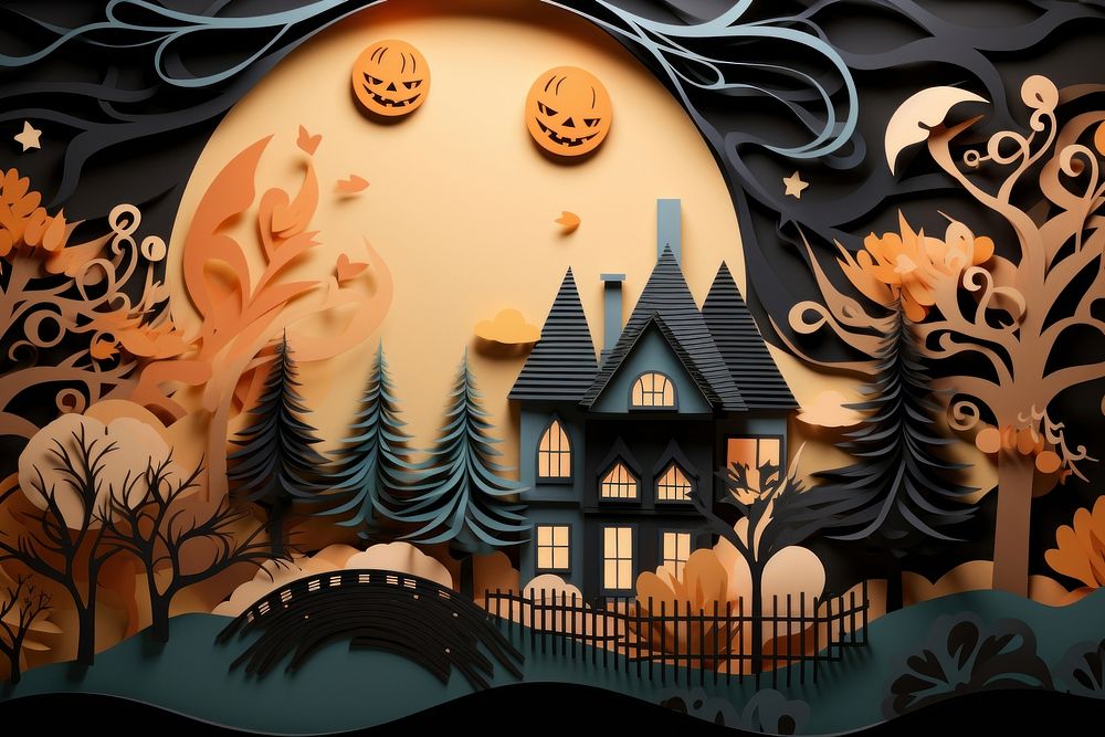 Architecture halloween building jack-o'-lantern. AI generated Image by rawpixel.