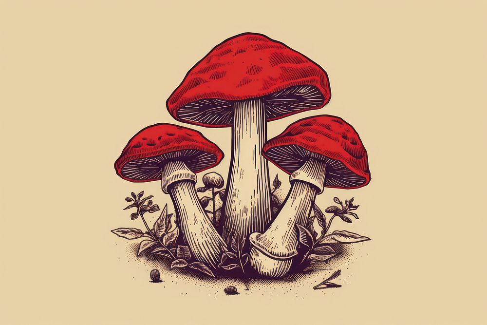 Mushroom drawing fungus agaric. AI generated Image by rawpixel.