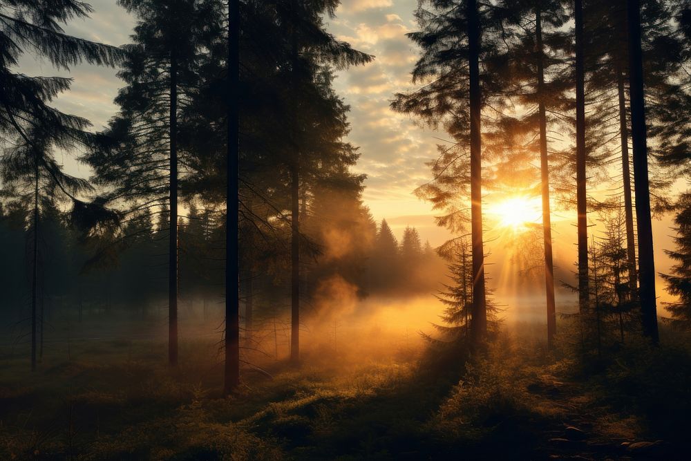 Forest light sun wilderness. AI generated Image by rawpixel.