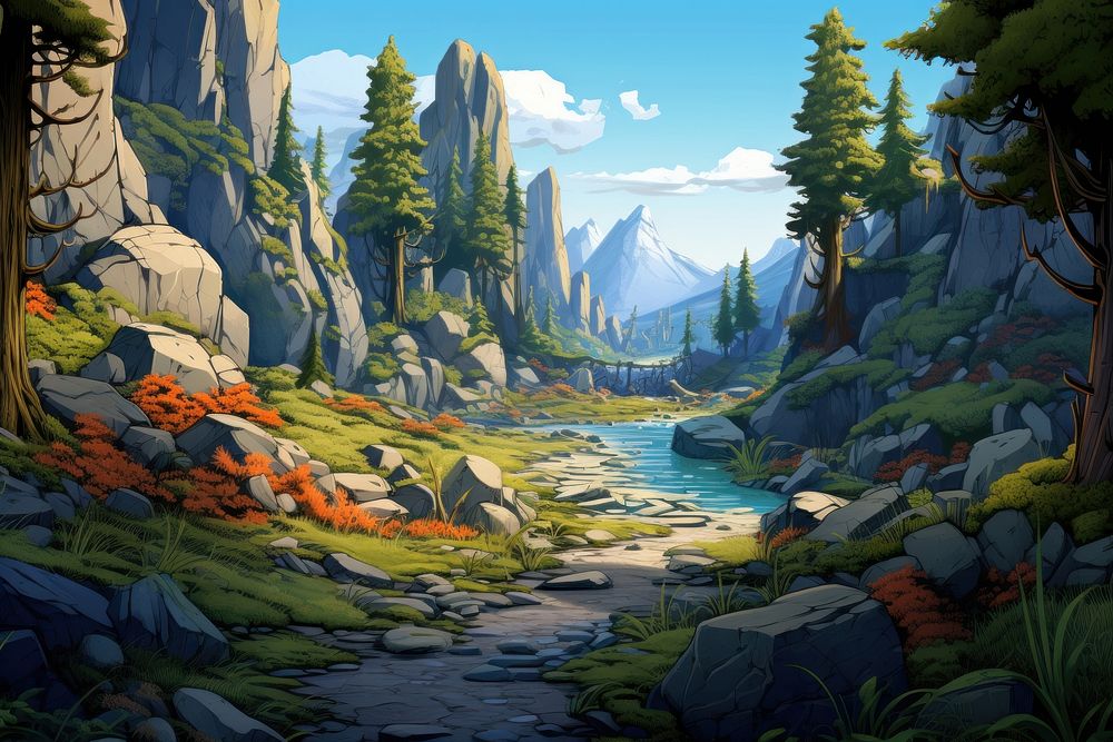 Wilderness landscape outdoors cartoon. AI generated Image by rawpixel.