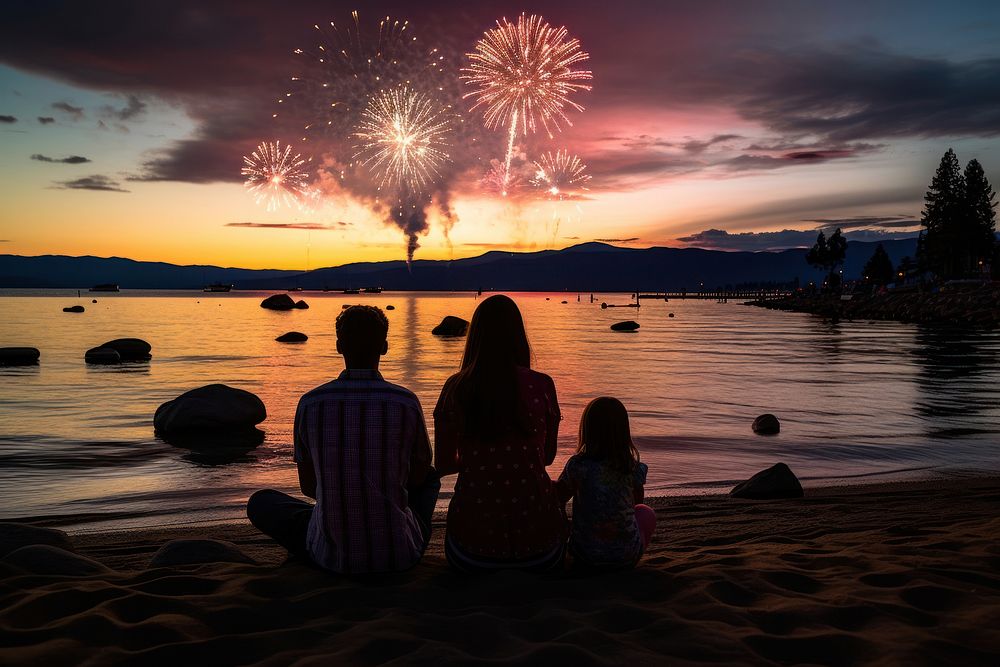 Fireworks sky silhouette outdoors. AI generated Image by rawpixel.