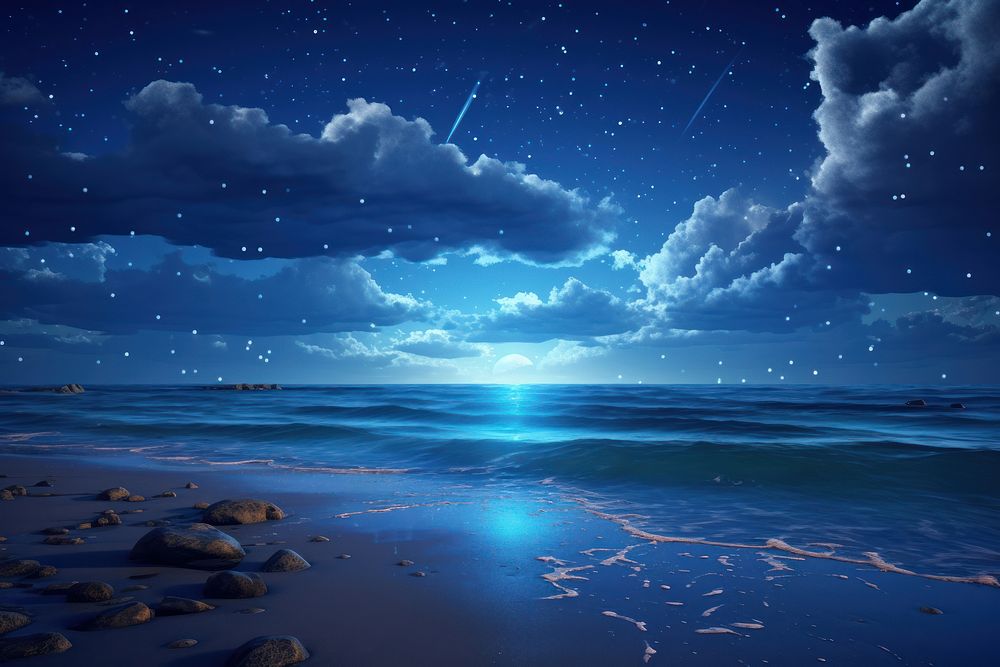 Night sky sea landscape. 