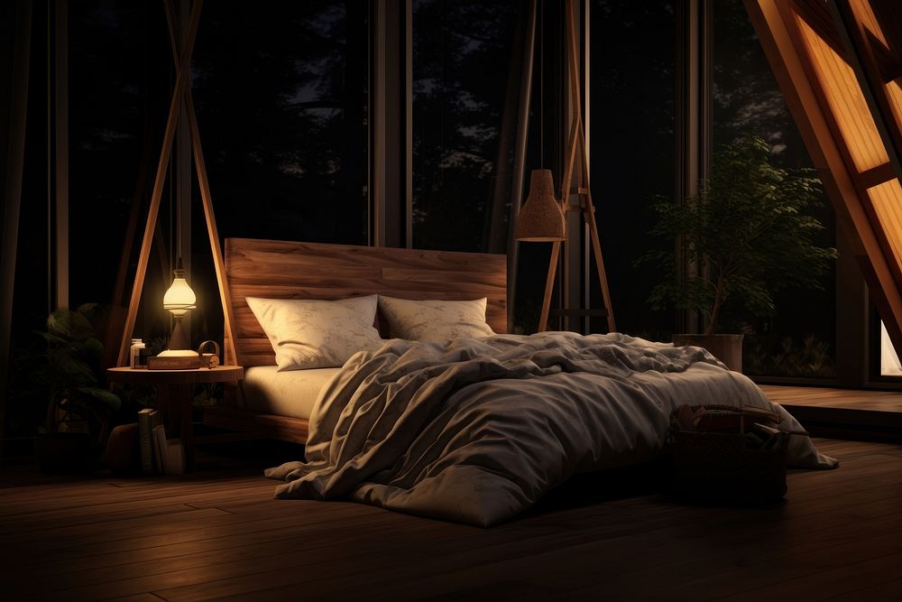 Lighting bed furniture bedroom. AI generated Image by rawpixel.