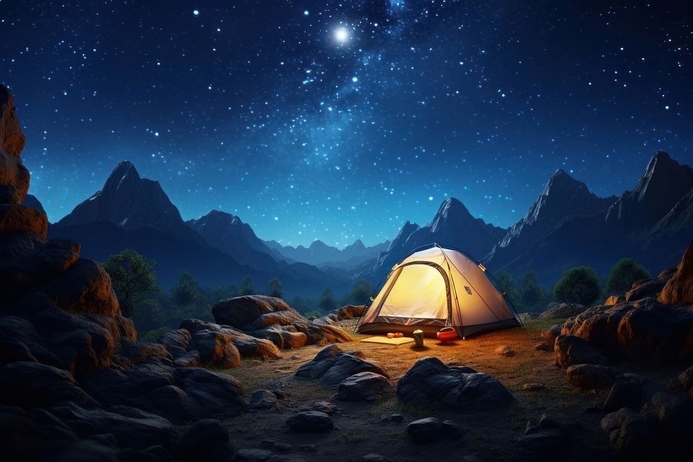 Camping night outdoors nature. AI generated Image by rawpixel.