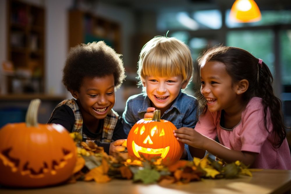 Halloween pumpkin child face. AI generated Image by rawpixel.