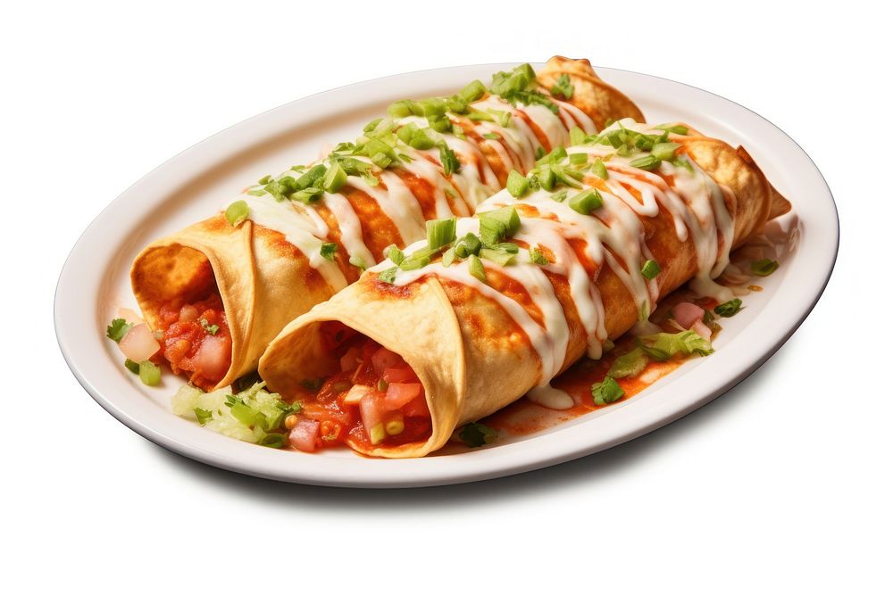 Food enchilada plate white background. AI generated Image by rawpixel.