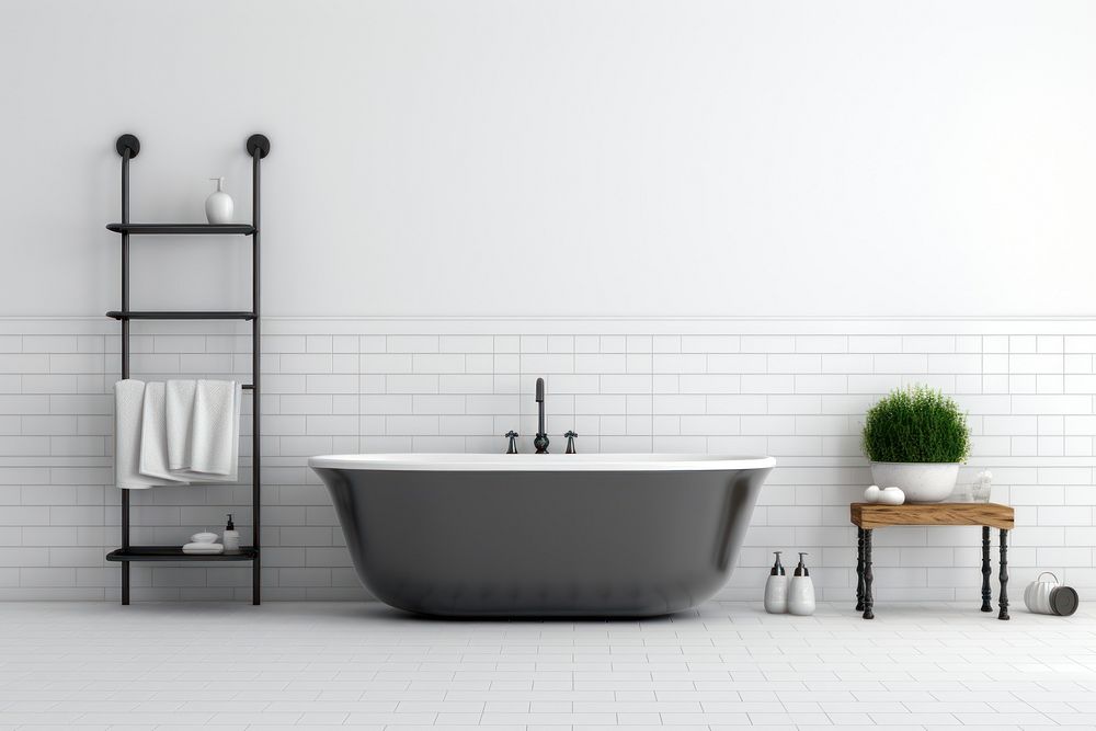 Bathroom bathtub architecture flooring. AI generated Image by rawpixel.