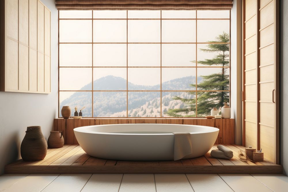 Bathroom bathtub jacuzzi window. 