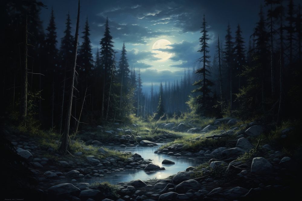Wilderness night landscape outdoors. AI generated Image by rawpixel.