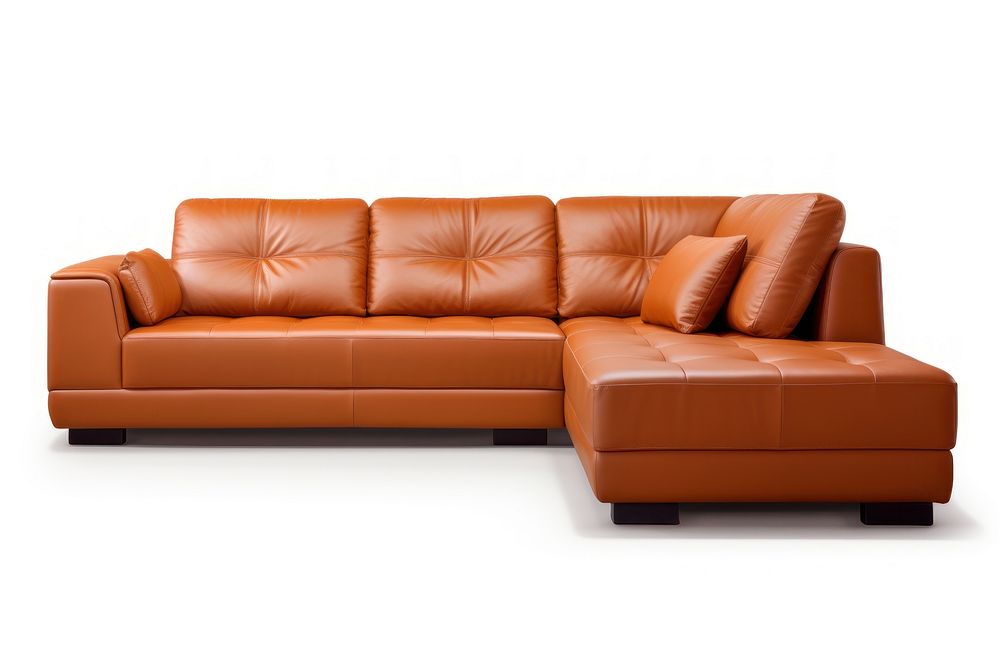 Sectional leather sofa furniture cushion white background. AI generated Image by rawpixel.