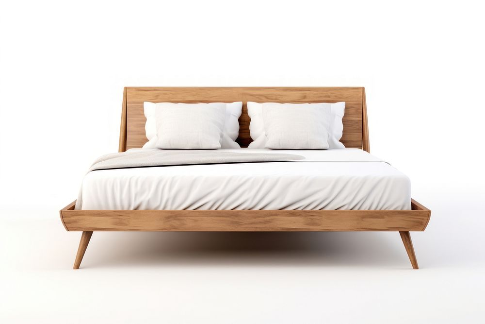 Wooden bed furniture bedroom white background. AI generated Image by rawpixel.
