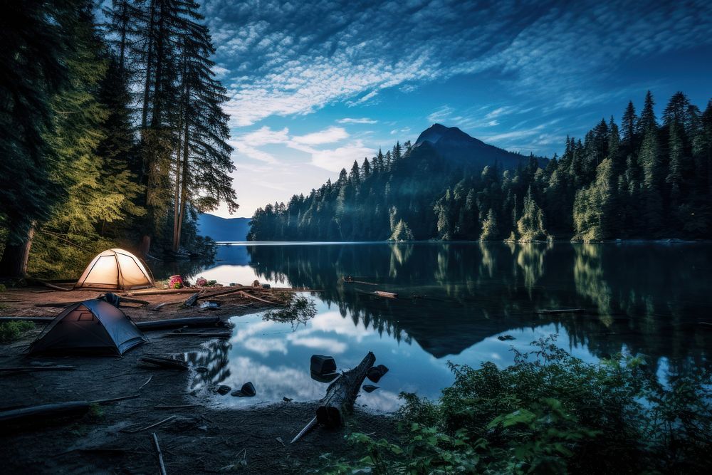 Camping lake wilderness outdoors. AI generated Image by rawpixel.