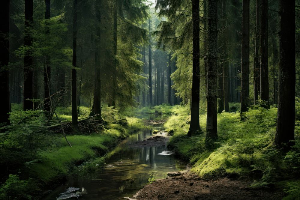 Forest wilderness woodland outdoors. AI generated Image by rawpixel.