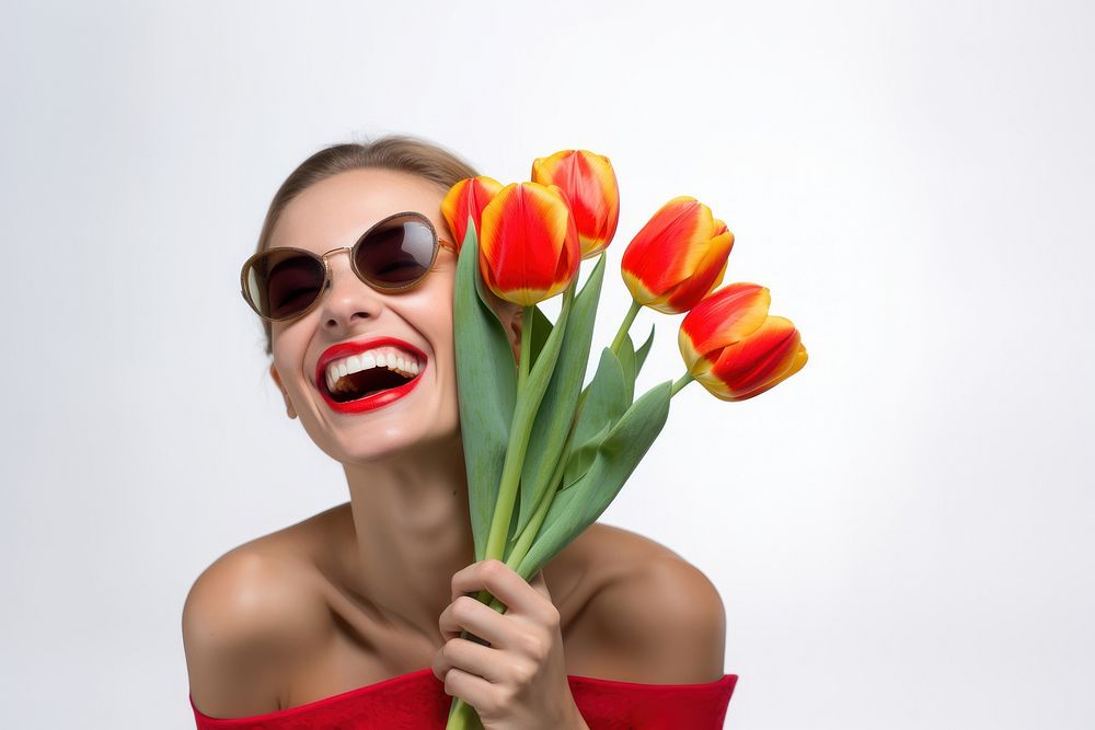 Tulip bouquet smile photography laughing. 