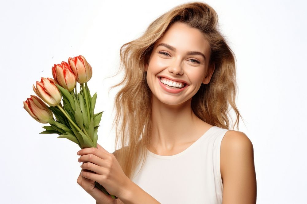 Tulip bouquet smile photography portrait. 