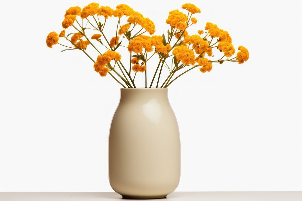 Fall flower bouquet vase plant white background. 