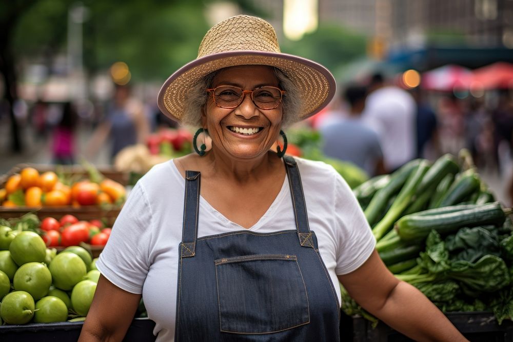 Vegetable market adult smile. AI generated Image by rawpixel.