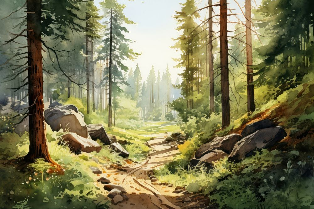 Wilderness forest landscape sunlight. AI generated Image by rawpixel.