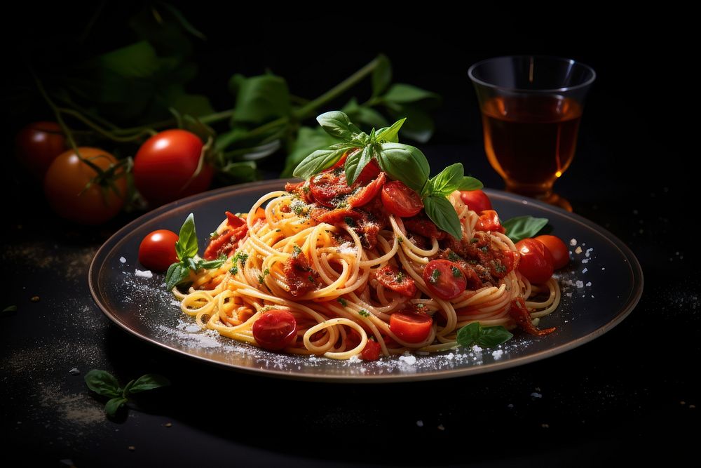 Spaghetti tomato pasta basil. AI generated Image by rawpixel.