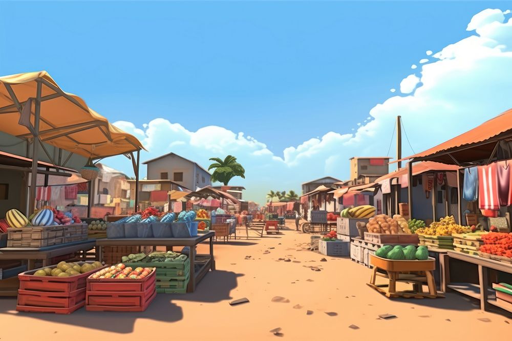 Market outdoors cartoon sky. AI generated Image by rawpixel.